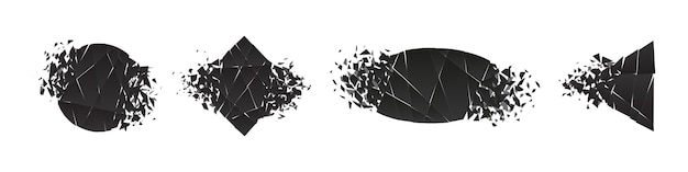 Forma destrozada y explota conjunto de ilustración de vector de diseño de estilo plano aislado sobre fondo blanco