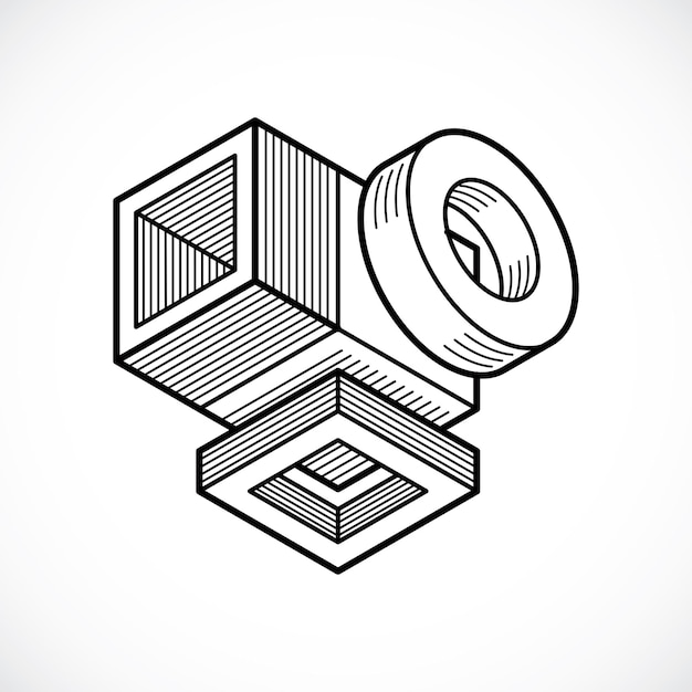 Forma dimensional isométrica vectorial abstracta hecha con figuras geométricas.