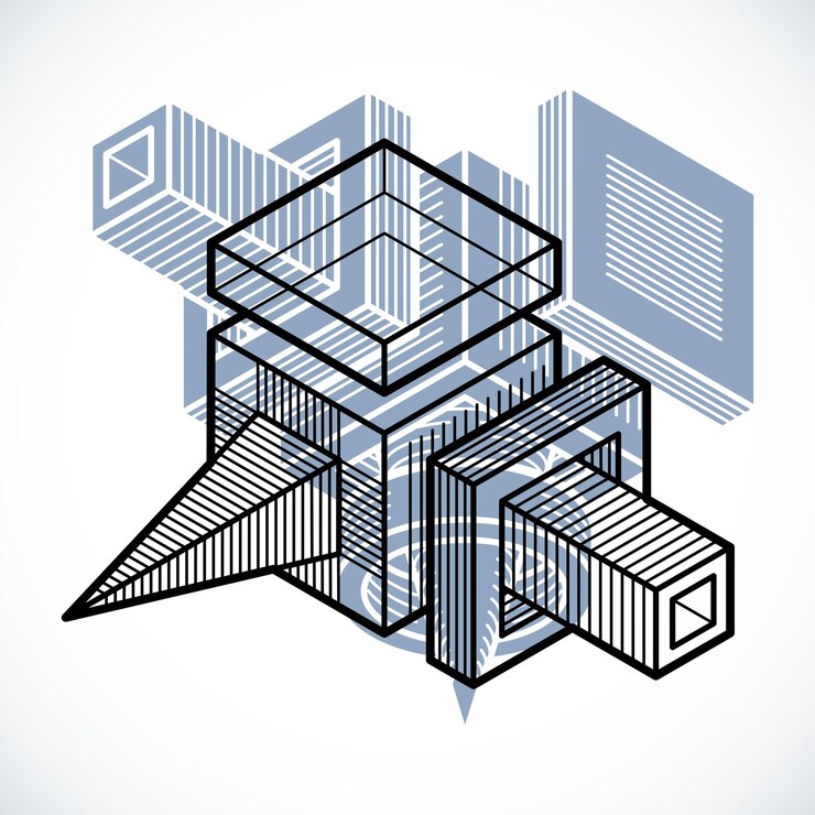 Vector forma dimensional isométrica vectorial abstracta hecha con figuras geométricas.