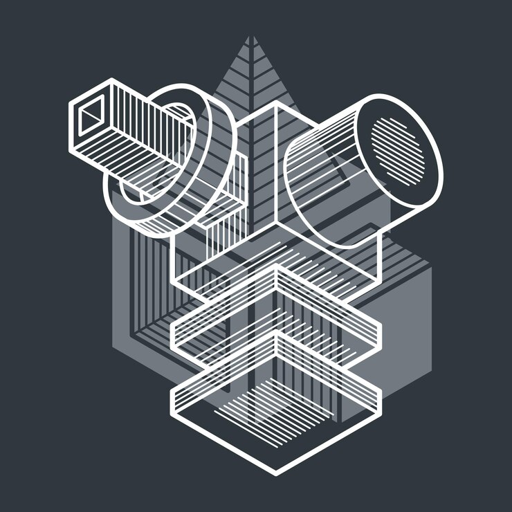 Vector forma dimensional isométrica vectorial abstracta hecha con figuras geométricas.