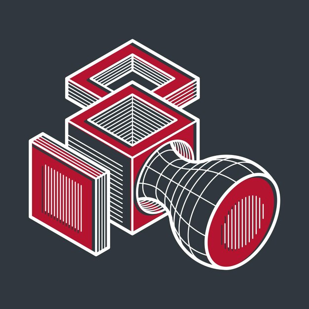 Forma dimensional isométrica vectorial abstracta hecha con figuras geométricas.