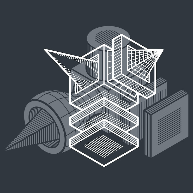 Vector forma dimensional isométrica vectorial abstracta hecha con figuras geométricas.