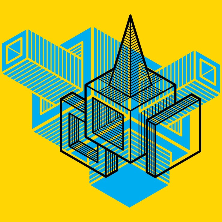 Vector forma dimensional isométrica vectorial abstracta hecha con figuras geométricas.