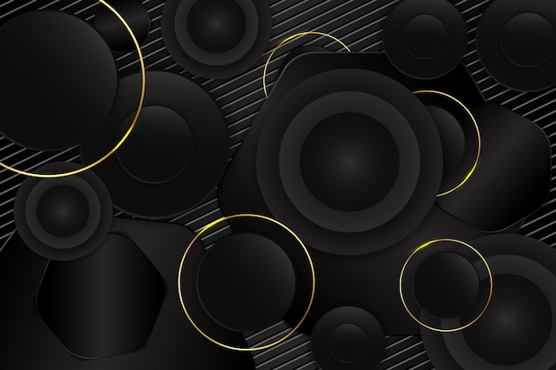 Forma de elipse de fondo negro con color dorado y negro.