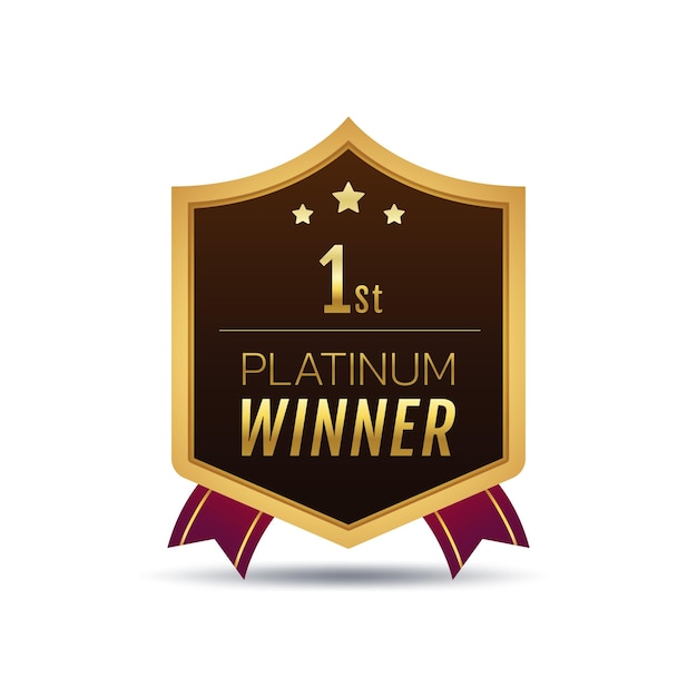 Forma de escudo de honor del premio ganador de platino del 1er lugar. vector degradado dorado de lujo premium.