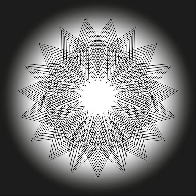 Forma de estallido de estrellas radiante Luz central brillante Vector de simetría geométrica Fondo de contraste oscuro