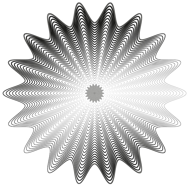 Forma de estrella abstracta Patrón de línea radial Forma geométrica de flor Obra artística vectorial gris