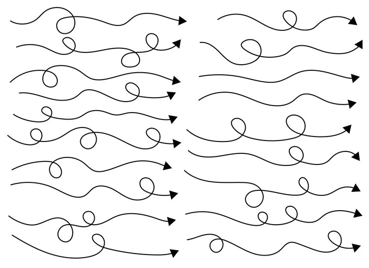 Vector forma de flecha curva dibujada a mano línea de flecha conjunto de iconos de flecha