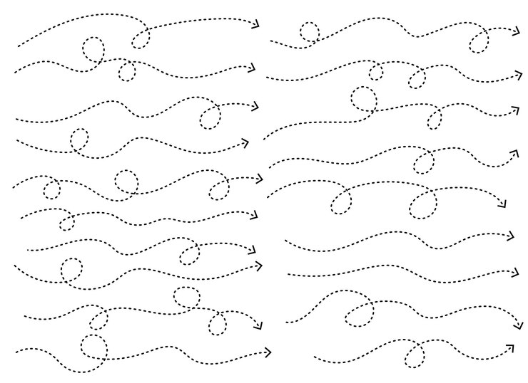 Vector forma de flecha punteada dibujada a mano línea de flecha curva colección de iconos de flecha ilustración vectorial aislada sobre fondo blanco