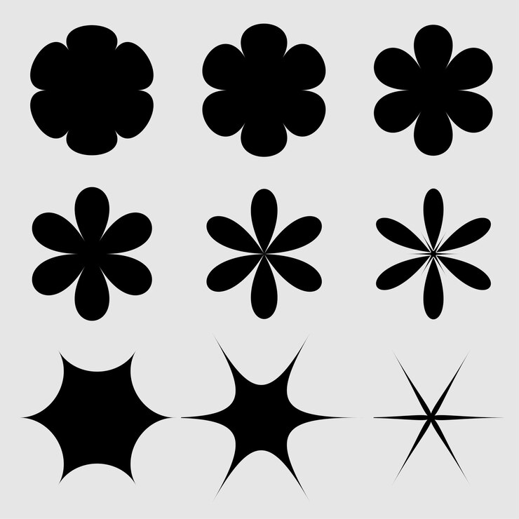 Forma de flor de vector libre, icono, conjunto de imágenes prediseñadas simple de vector en blanco