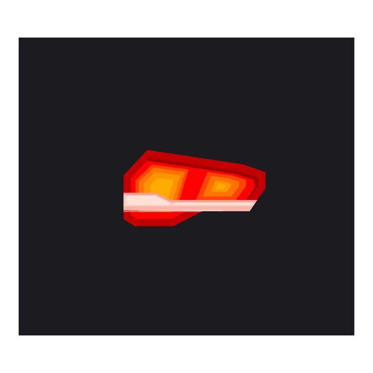 Vector forma geométrica abstracta roja y naranja que brilla sobre un fondo negro