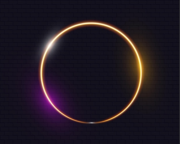 Forma geométrica circular brillante de neón con efectos de luz adecuados para pancartas publicitarias