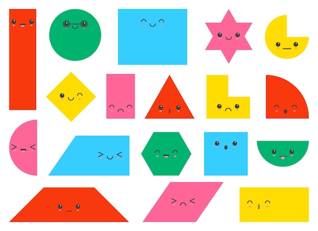 Forma geométrica de dibujos animados con emociones colección de ilustraciones vectoriales