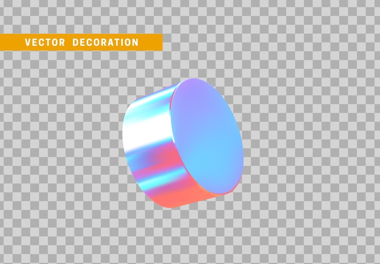Vector forma geométrica de objetos 3d de cilindro. madera redonda aislada con colorido degradado de color camaleón holograma. ilustración vectorial