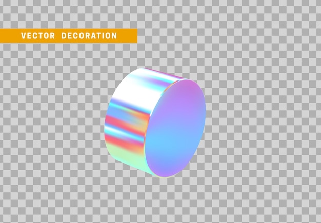 Vector forma geométrica de objetos 3d de cilindro. madera redonda aislada con colorido degradado de color camaleón holograma. ilustración vectorial