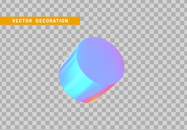 Forma geométrica de objetos 3d de cilindro. Madera redonda aislada con colorido degradado de color camaleón holograma. ilustración vectorial