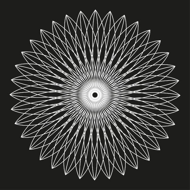 Forma geométrica de roseta Símbolo de línea radiante Patrón de flor abstracto Forma oscura vectorial