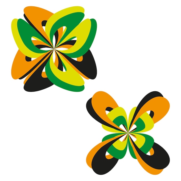 Forma de giro floral Pétalos verdes naranja Vector de flor abstracto Acento de color negro