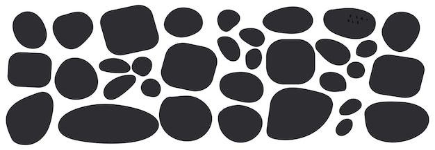 Forma de gota orgánica con forma irregular ilustración vectorial abstracta Guijarro ovalado aleatorio piedra asimétrica mancha de ameba redonda Conjunto de fondo de mancha de burbuja negra manchada geométrica gráfica simple