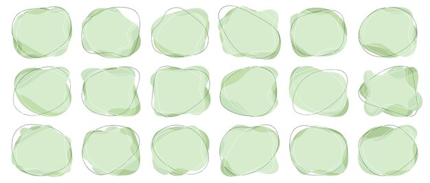 Forma de gota orgánica verde con ilustración vectorial lineal abstracta de forma irregular Figura ovalada aleatoria con punto asimétrico de línea mancha redonda de ameba Conjunto de fondo de mancha de burbuja contemporánea