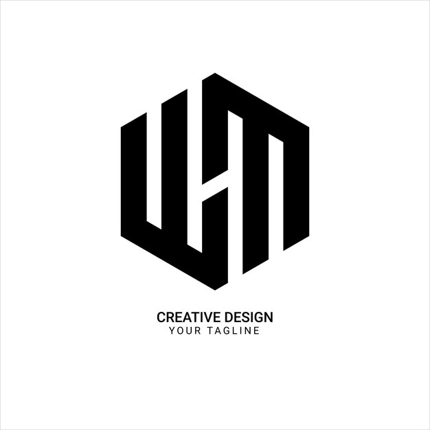 Forma hexagonal única creativa línea de patrón geométrico arte marca moderna única logotipo de letra WM o MW