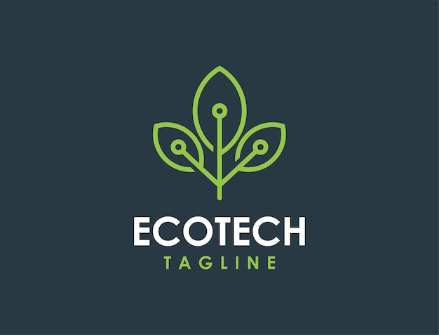 Forma de hoja básica con vector de icono de logotipo de tecnología de circuito simple moderno logotipo de tecnología ecológica