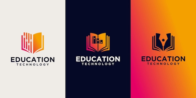 Forma de libro de logotipo de educación empresarial con concepto de tecnología para curso en línea de negocios