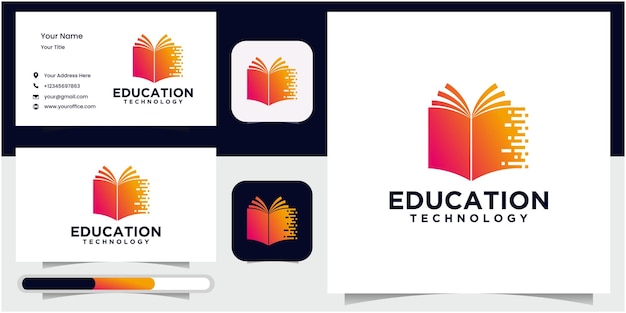 Forma de libro de logotipo de educación empresarial con concepto de tecnología para curso en línea de negocios