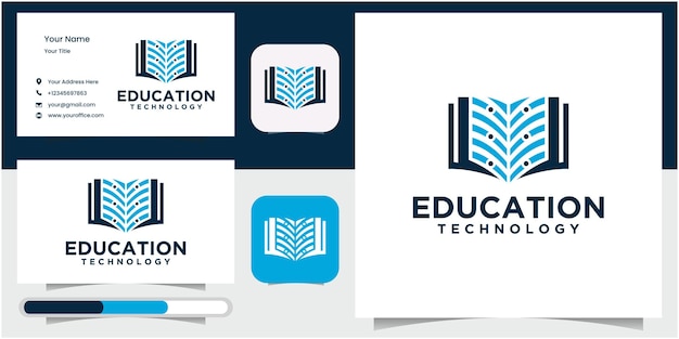 Forma de libro de logotipo de educación empresarial con concepto de tecnología para curso en línea de negocios