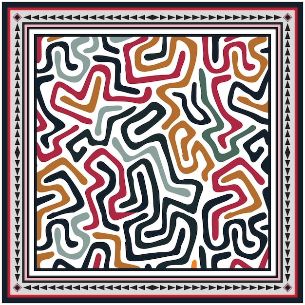 Forma de línea en negrita exótica bufanda cuadrada abstracta archivo vectorial de impresión digital con combinación de colores