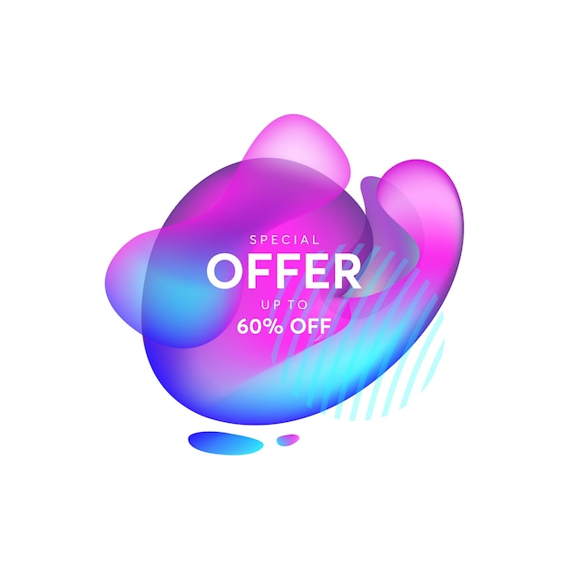 Forma líquida abstracta con plantilla de texto de oferta especial. Banner de venta aislado