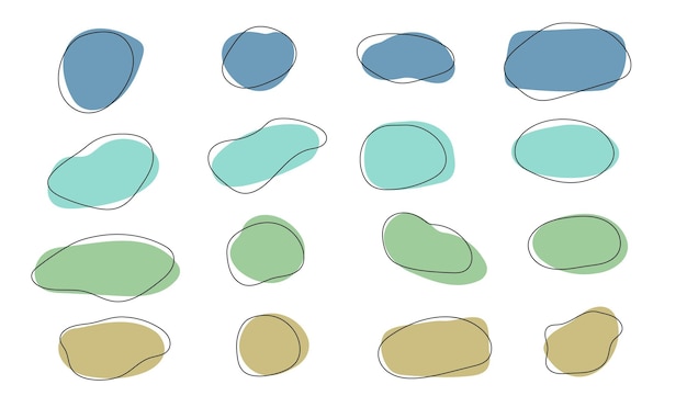 Forma de mancha de color irregular con elementos asimétricos de línea Conjunto de ilustraciones vectoriales