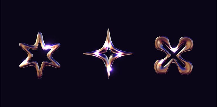 Forma de metal cromado 3dConjunto de elementos para el diseño en estilo Y2K