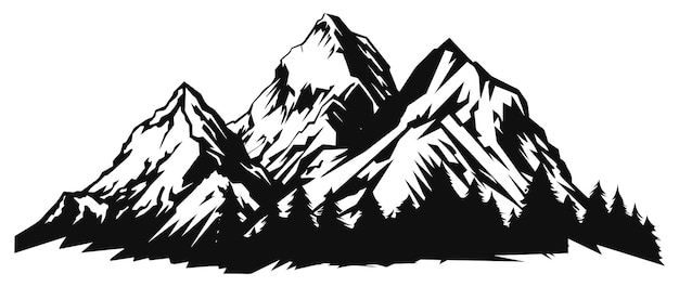 Forma de montaña aislada en la ilustración de vector de fondo blanco Silueta gráfica de vector de colinas de montaña