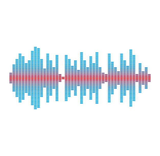 Forma de onda de audio en colores azul y rojo onda de sonido abstracto patrón digital frecuencia musical y voz