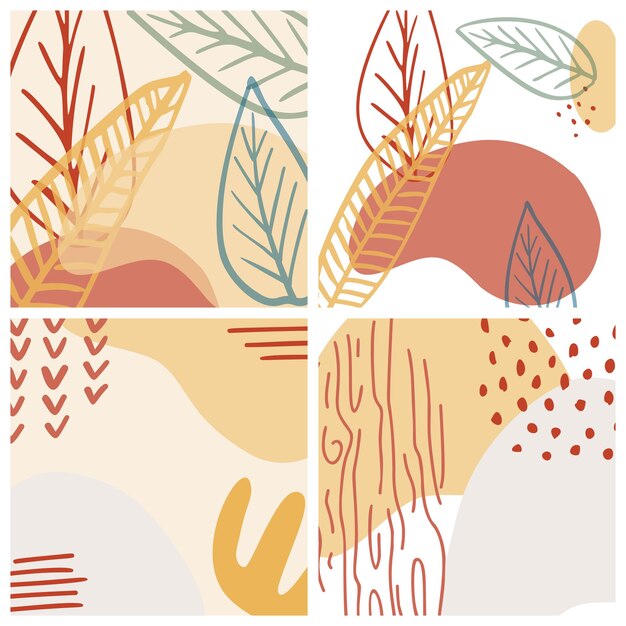 Forma orgánica abstracta y fondo de línea de dibujo a mano en colores pastel. Collage moderno para carteles, historias de redes sociales. Ilustración de vector de diseño abstracto de estilo moderno con espacio para texto.