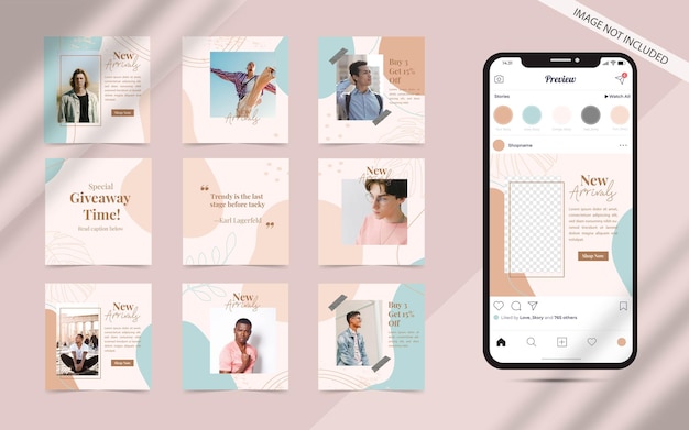 Forma orgánica abstracta para publicación en redes sociales conjunto de promoción de banner de venta de moda de instagram