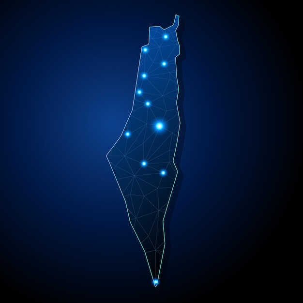 Forma del país de Israel con líneas que conectan las principales ciudades