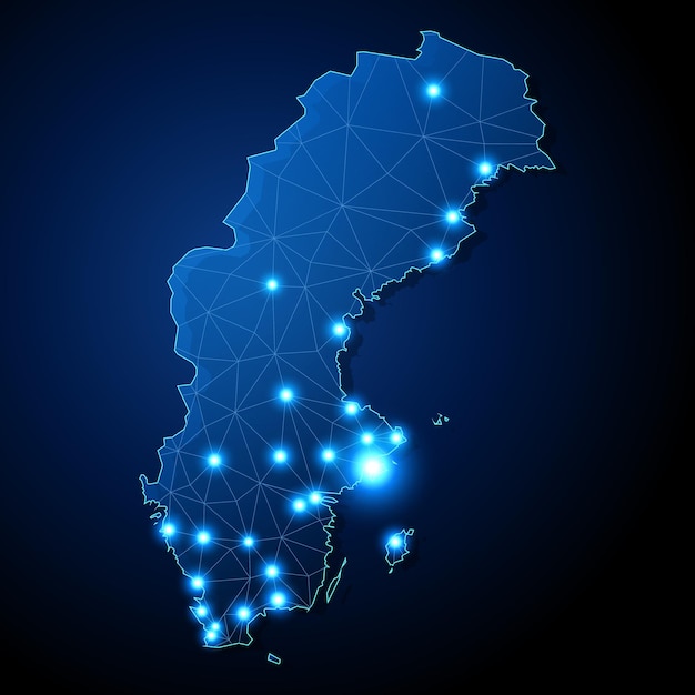 Forma de país de Suecia con líneas que conectan las principales ciudades