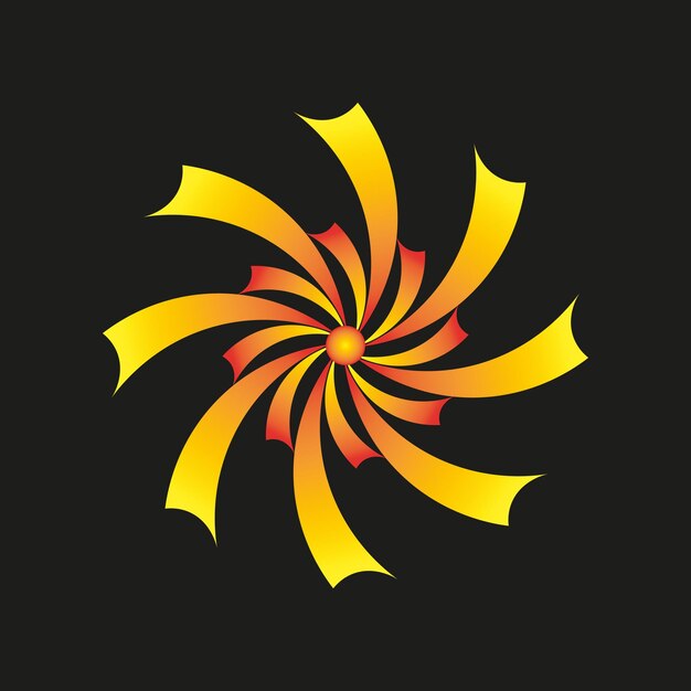 Forma de pétalo giratorio Movimiento amarillo naranja Ícono vectorial abstracto Símbolo de flor giratoria