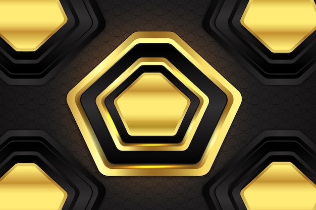 Forma de polígono de fondo abstracto con color negro y dorado
