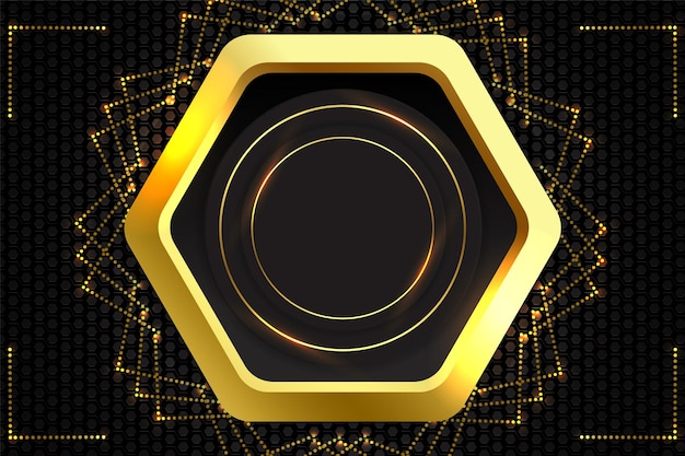 Forma de polígono de fondo abstracto con color negro y dorado