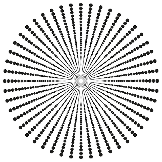 Forma de punto radiante Vector de ráfaga abstracto Forma de movimiento circular Patrón blanco y negro