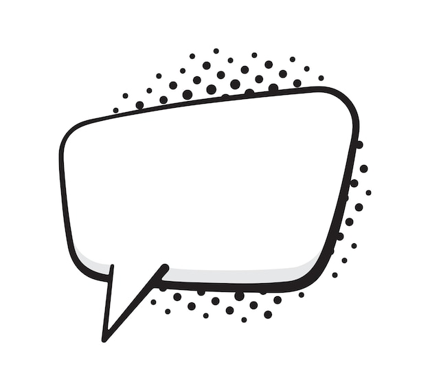 Forma rectangular de burbuja de habla con rayos de puntos en estilo pop art plantilla de globo de diálogo de estilo cómico Ilustración vectorial dibujada a mano con contorno aislada en fondo blanco