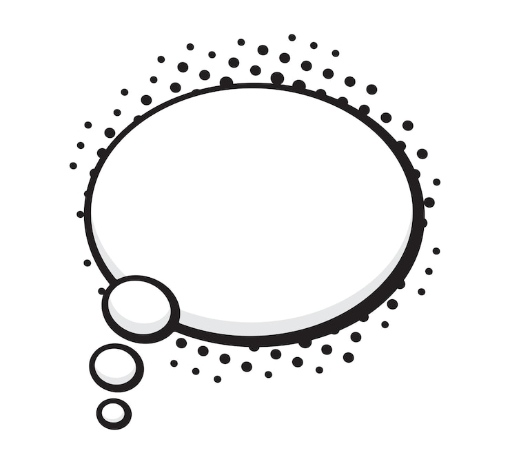 Vector forma redonda de burbuja de habla con rayos de puntos en estilo pop art plantilla de globo de diálogo de estilo cómico ilustración vectorial dibujada a mano con contorno aislada en fondo blanco