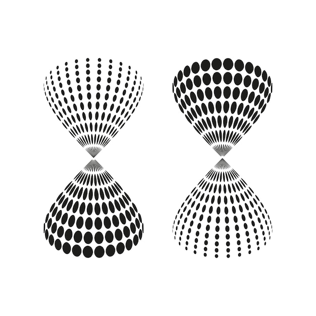 Forma de reloj de arena abstracta Figura de ilusión de puntos Elemento vectorial simétrico Objeto de diseño negro