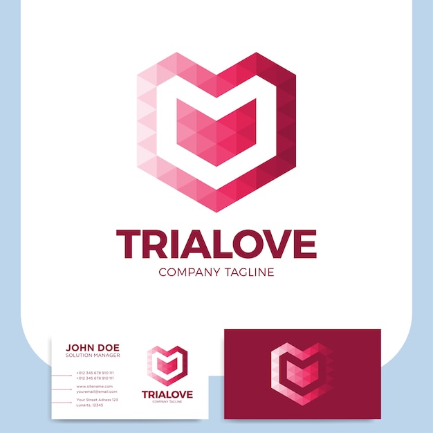 Forma rosada del amor del extracto del corazón del polígono del triángulo para su diseño