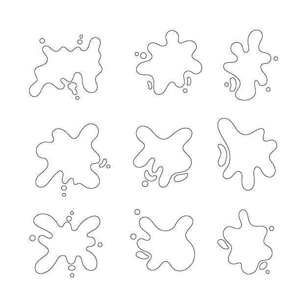 Forma de salpicaduras de tinta línea colección de iconos estilo de contorno ilustración aislada