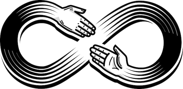 Forma de símbolo de caminos infinitos de apretón de manos. Ilustración de idea de concepto de éxito empresarial aislada sobre fondo blanco