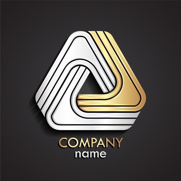 Forma de triángulo 3D logotipo moderno de oro y plata
